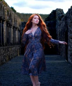 LBHM All In Stock Size XS Luna 40s Swing Dress In Royal Woods Crepe | Laura Byrnes & Hope Johnstun