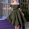 Shop All In-Stock Items By Size OYS - Marie-Thérèse Peasant Dress With Short Sleeves In Olive Poly Crepe | Pinup Couture - L60