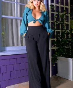 Laura Byrnes Design What's New, Pussycat? Laura Byrnes California Dietrich Pants In Black With 30" Inseam