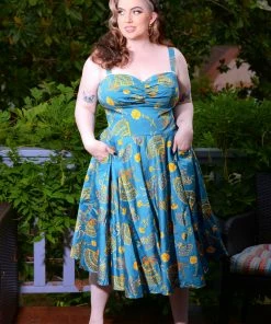 LBHM Final Sale - Nancy Dress In Teal Spanish Fans | Laura Byrnes & Hope Johnstun