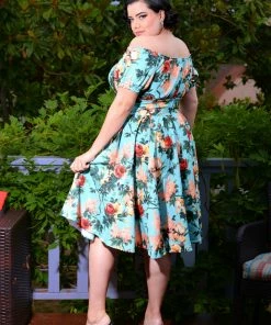 Marie-Thérèse Short Sleeved Peasant Dress In Sherbet Bella Roses Twill | Pinup Couture What's New, Pussycat?