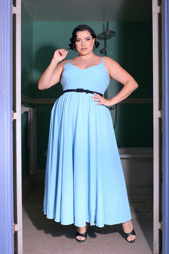 Pinup Couture What's New, Pussycat? Amalie Ballerina Daytime Maxi Gown In Light Blue Crepe | Laura Byrnes 3 Pinup Couture What's New, Pussycat? Amalie Ballerina Daytime Maxi Gown In Light Blue Crepe | Laura Byrnes