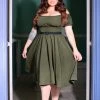 Marie-Thérèse Peasant Dress With Short Sleeves In Olive Poly Crepe | Pinup Couture