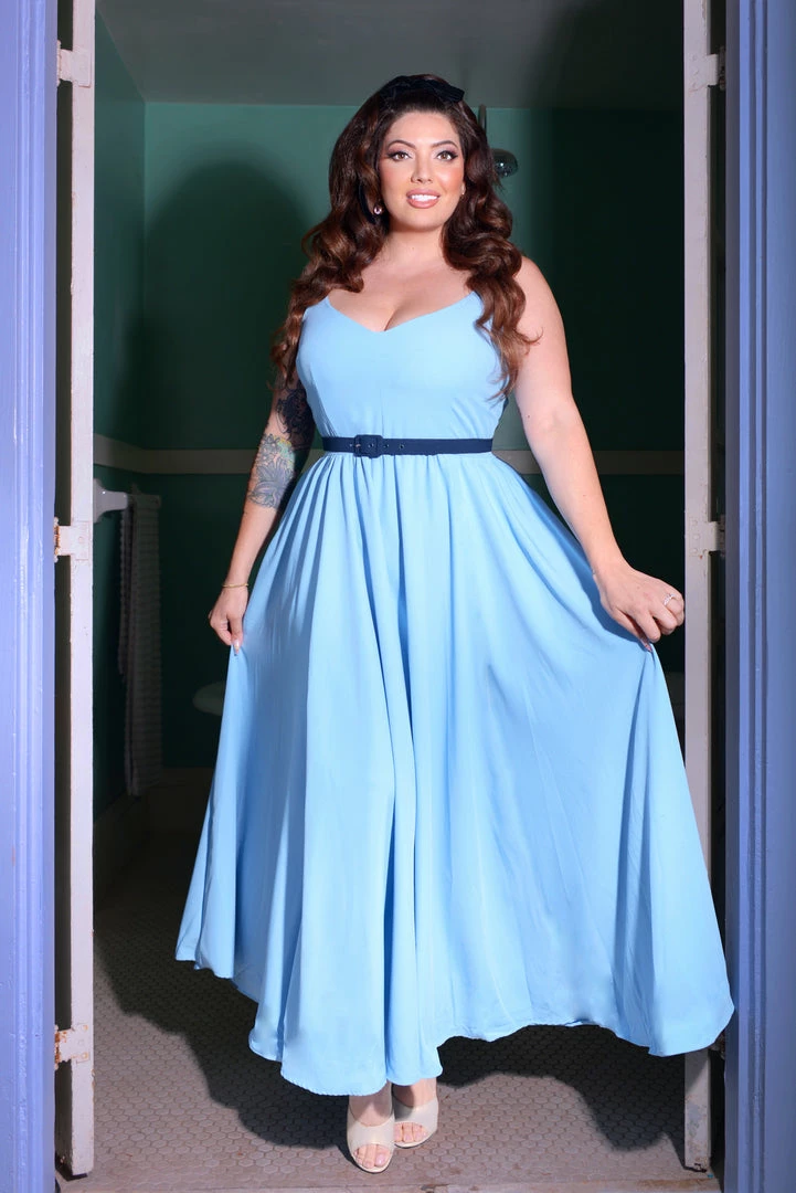 Pinup Couture What's New, Pussycat? Amalie Ballerina Daytime Maxi Gown In Light Blue Crepe | Laura Byrnes 8 Pinup Couture What's New, Pussycat? Amalie Ballerina Daytime Maxi Gown In Light Blue Crepe | Laura Byrnes