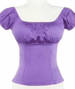 Gathered Peasant Top In Lavender Stretch Cotton Sateen | Pinup Couture What's New, Pussycat?