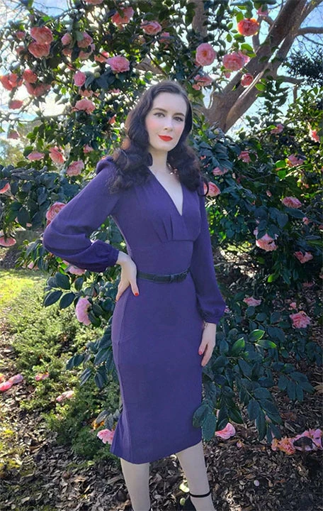 Laura Byrnes Design Final Sale - Rachel Dress In Purple Stretch Crepe By Traci Lords 5 Laura Byrnes Design Final Sale - Rachel Dress In Purple Stretch Crepe By Traci Lords