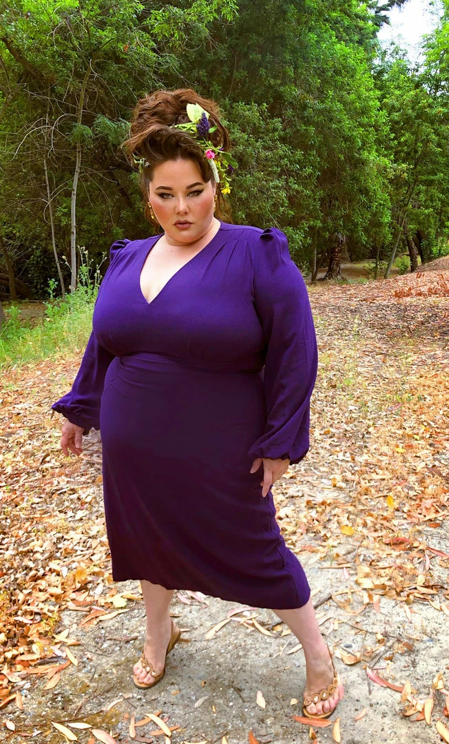 Laura Byrnes Design Final Sale - Rachel Dress In Purple Stretch Crepe By Traci Lords 3 Laura Byrnes Design Final Sale - Rachel Dress In Purple Stretch Crepe By Traci Lords
