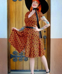 Colette Vintage Swing Dress In Hotel Hexagon Cotton Sateen | Pinup Couture