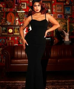 Supreme Maxi Dress With Removable Shrug In Black Stretch Crepe | Traci Lords Shop All In-Stock Items By Size
