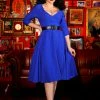 Erin Vintage Style Swing Dress In Bright Blue Bengaline | Pinup Couture What's New, Pussycat?