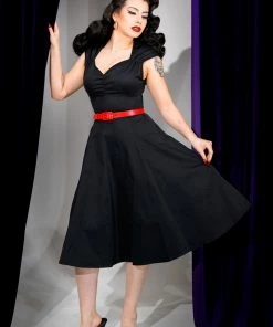 Pinupgirlclothing.com Heidi Vintage A-Line Dress In Solid Black Cotton Sateen | Pinup Couture Shop All In-Stock Items By Size
