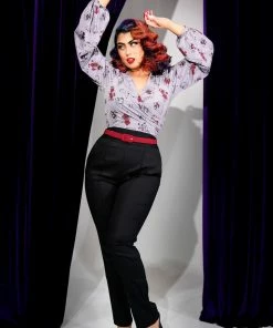 Laura Byrnes Design Vintage High Waisted Tapered Long Trousers In Black Stretch Twill | Laura Byrnes Shop All In-Stock Items By Size