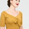 Final Sale - Anika Bow Top In Mustard Stretch Knit | Voodoo Vixen 1 Final Sale - Anika Bow Top In Mustard Stretch Knit | Voodoo Vixen