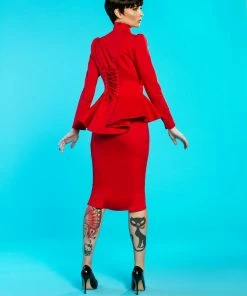 Traci Lords For Couture For Every Body Shop All In-Stock Items By Size Final Sale - Fishtail Wiggle Skirt In Red | Traci Lords