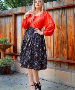 LBHM Bella Gathered Swing Skirt In Halloween Skull Lace Print | Laura Byrnes & Hope Johnstun What's New, Pussycat? 11 LBHM Bella Gathered Swing Skirt In Halloween Skull Lace Print | Laura Byrnes & Hope Johnstun What's New, Pussycat?