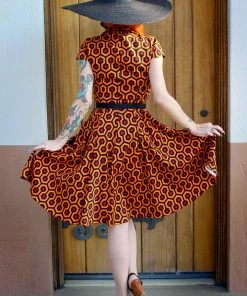 Colette Vintage Swing Dress In Hotel Hexagon Cotton Sateen | Pinup Couture