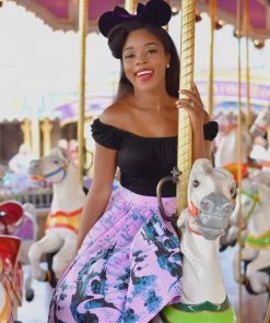 Final Sale - Bella Vintage Gathered Swing Skirt In Pink Fairy Tale Castle Print | Pinup Couture 14 Final Sale - Bella Vintage Gathered Swing Skirt In Pink Fairy Tale Castle Print | Pinup Couture