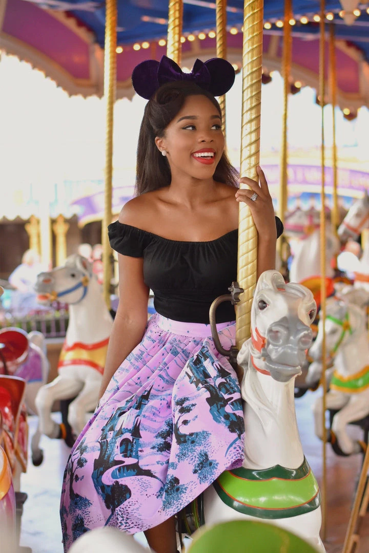 Final Sale - Bella Vintage Gathered Swing Skirt In Pink Fairy Tale Castle Print | Pinup Couture 9 Final Sale - Bella Vintage Gathered Swing Skirt In Pink Fairy Tale Castle Print | Pinup Couture