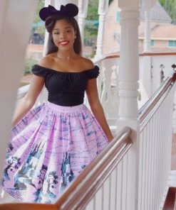 Final Sale - Bella Vintage Gathered Swing Skirt In Pink Fairy Tale Castle Print | Pinup Couture 15 Final Sale - Bella Vintage Gathered Swing Skirt In Pink Fairy Tale Castle Print | Pinup Couture