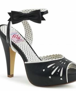 Pleaser Bow Peep Toe Bettie Heel In Black Faux Leather