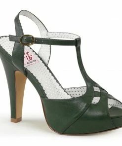 Pleaser What's New, Pussycat? Bettie Platform T-Strap Sandal In Forest Green Faux Leather