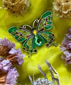 Alibaba Green Art Deco Butterfly Vintage Inspired Brooch