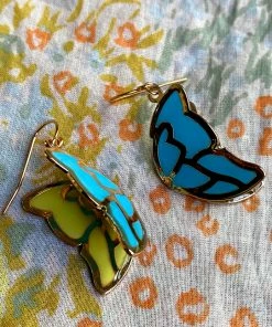 Wall To Wall Blue And Green Acrylic Butterfly Earrings What's New, Pussycat?