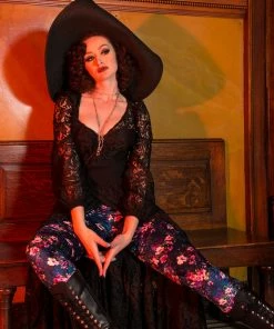 Traci Lords For Couture For Every Body Final Sale - Lola Pant Long Crushed Velvet Leggings In Blue Floral Print By Traci Lords
