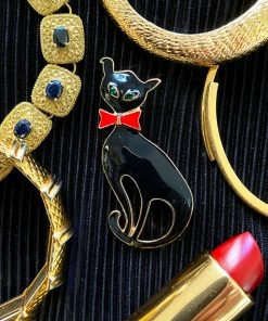Alibaba Vintage Black Cat Enameled Brooch