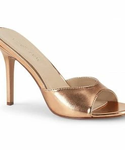 Pleaser The Hot Girl Peep Toe Mule In Rose Gold Faux Leather What's New, Pussycat?