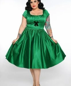 Shop All In-Stock Items By Size Final Sale - Evelyn Vintage Cocktail Dress In Green Bridal Satin | Pinup Couture