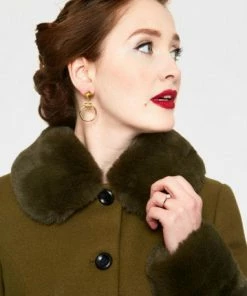 Shop All In-Stock Items By Size Final Sale - Erin Coat With Removable Trim In Olive | Voodoo Vixen