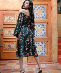 Pinupgirlclothing.com Final Sale - The Swann Dress In Hunter Floral Stretch Crepe | Pinup Couture Shop All In-Stock Items By Size