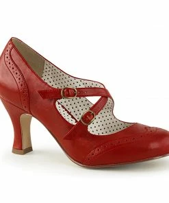 Pleaser Flapper Double Strap Mary Jane Kitten Heel In Red