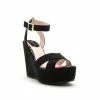 LUV Fashion Katherine Platform Wedge Sandal In Black Faux Suede