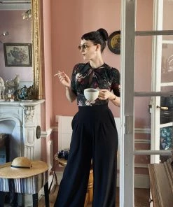 Pinupgirlclothing.com Malia Top In Dark Bella Roses | Laura Byrnes Design What's New, Pussycat?