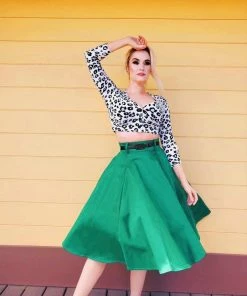 Final Sale - Doris Vintage Swing Skirt With Pockets In Emerald Green | Pinup Couture