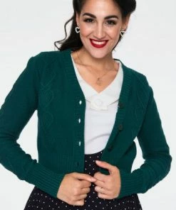 Jazmine Heart Knit Cardigan In Green | Voodoo Vixen