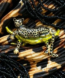 Alibaba Vintage Inspired Black & Gold Leopard Brooch Under $60