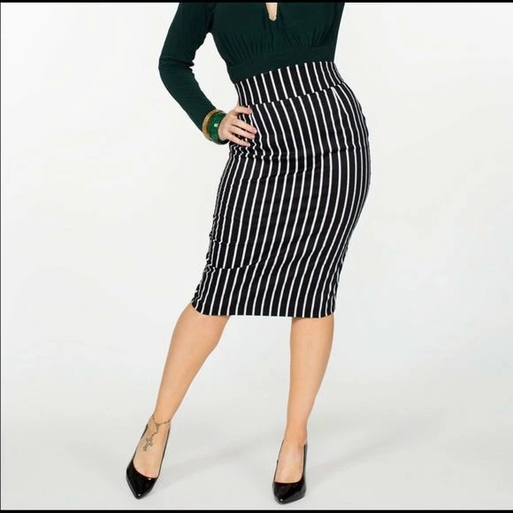 Shop All In-Stock Items By Size Final Sale - Vintage High Waist Pencil Skirt In Victorian Stripe Sateen | Laura Byrnes Design 3 Shop All In-Stock Items By Size Final Sale - Vintage High Waist Pencil Skirt In Victorian Stripe Sateen | Laura Byrnes Design
