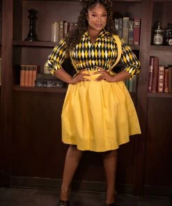 OYS Final Sale - Magically Made For Couture For Every Body Joanne Jumper Skirt With Removable Straps In Yellow Cotton Sateen