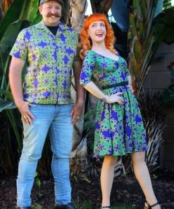LBHM Unisex Button Down Shirt In Daddy Cthulhu Sateen | Laura Byrnes & Hope Johnstun What's New, Pussycat?