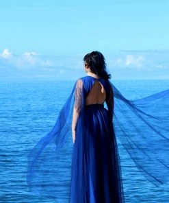 Rubber Ducky Gothic Glamour Bombshell Gown In Blue With Floor Length Sheer Cape Sleeves What's New, Pussycat? 21 Rubber Ducky Gothic Glamour Bombshell Gown In Blue With Floor Length Sheer Cape Sleeves What's New, Pussycat?