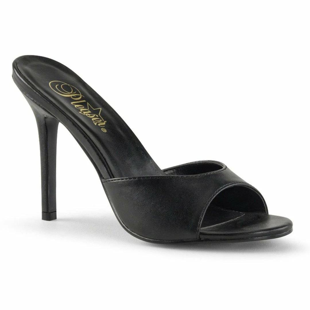 Pleaser The Hot Girl Peep Toe Mule In Black Faux Leather What's New, Pussycat? 3 Pleaser The Hot Girl Peep Toe Mule In Black Faux Leather What's New, Pussycat?