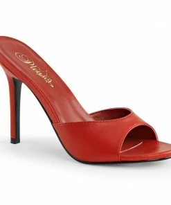 Pleaser The Hot Girl Peep Toe Mule In Red Faux Leather What's New, Pussycat?