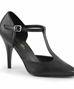 Pleaser Vanity T-Strap D'Orsay Pump In Black Vegan Leather What's New, Pussycat?