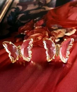 Wall To Wall What's New, Pussycat? Pink Crystal Butterfly Stud Earrings