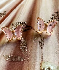 Wall To Wall What's New, Pussycat? Pink Crystal Butterfly Stud Earrings