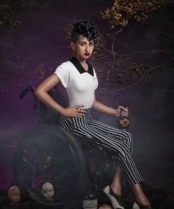 Final Sale - Vintage Style High Waisted Cropped Trousers In Victorian Stripe | Laura Byrnes Design