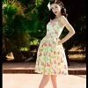 Final Sale - Jenny Dress In Yellow Tiki Cotton Sateen | Pinup Couture Shop All In-Stock Items By Size